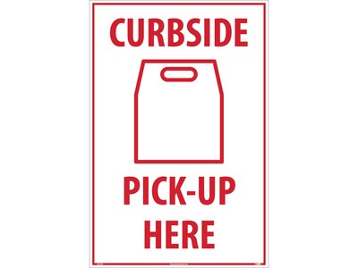 National Marker A-Frame Sign, Curbside Pick-Up Here, 36 x 24, White/Red (SFS113C)