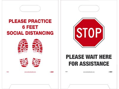 National Marker Double-Sided A-Frame Sign, Please Practice 6 Feet Social Distancing, 19 x 12, White/Black/Red (FS47)