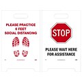 National Marker Double-Sided A-Frame Sign, Please Practice 6 Feet Social Distancing, 19 x 12, White/Black/Red (FS47)
