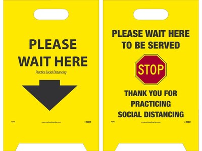 National Marker Double-Sided A-Frame Sign, Please Wait Here/Please Wait Here to be Served, 19 x 12, Yellow/Black/Red (FS46)