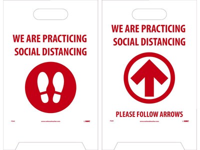 National Marker Double-Sided A-Frame Sign, We are Practicing Social Distancing, 19 x 12, White/Red (FS44)