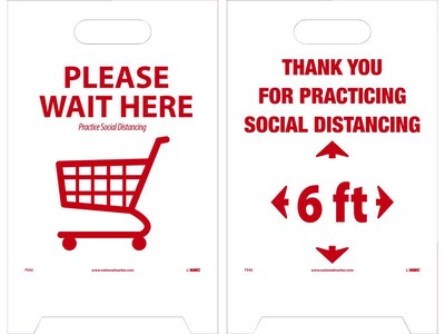 National Marker Double-Sided A-Frame Sign, We are Practicing Social Distancing, 19 x 12, White/Red (FS42)