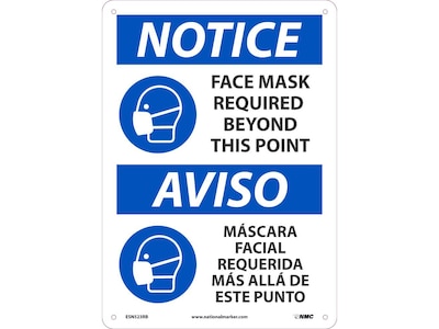 National Marker Wall Sign, "Notice: Face Mask Required," Plastic, 14" x 10", White/Blue (ESN523RB)