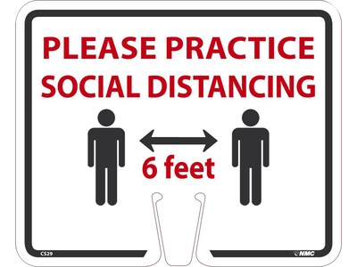 National Marker Cone Top, Please Practice Social Distancing, 10.38 x 12.63, White (CS29)
