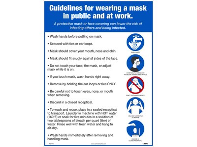 National Marker Poster, Guidelines for Wearing a Mask in Public and at Work, 24 x 18, White/Blue (PST145)