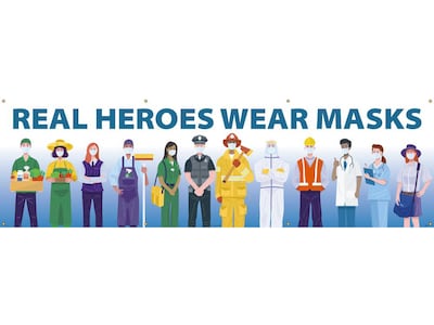 National Marker Vinyl Banner, Real Heroes Wear Masks, 36 x 120, Multicolor (BT64)
