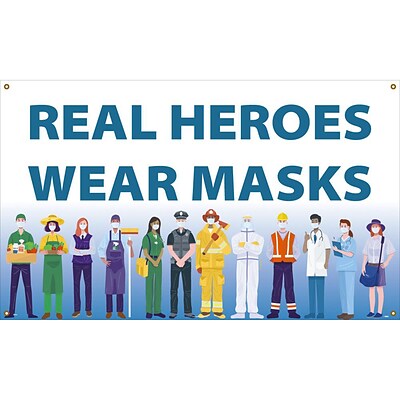 National Marker Vinyl Banner, Real Heroes Wear Masks, 36 x 60, Multicolor (BT564)