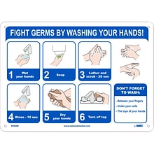 National Marker Wall Sign, Fight Germs by Washing Your Hands!, Plastic, 10 x 14, Blue/White (WH6