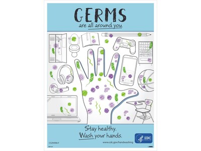 National Marker Poster, Germs are All Around You, 24 x 18, White/Blue (PST157)