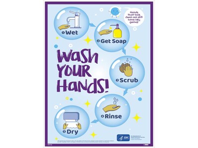 National Marker Poster, Wash Your Hands!, 24 x 18, Blue (PST152)