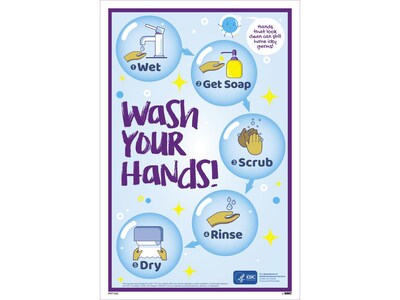 National Marker Vinyl Poster, Wash Your Hands!, 18 x 12, Blue (PST152C)