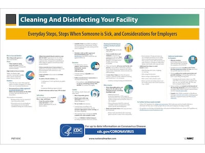 National Marker Vinyl Poster, Cleaning and Disinfecting Your Facility, 12 x 18, Multicolor (PST151C)