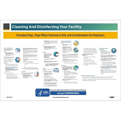 National Marker Vinyl Poster, Cleaning and Disinfecting Your Facility, 12 x 18, Multicolor (PST151C)