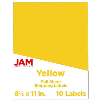 JAM Paper Shipping Labels, 8 1/2 x 11, Yellow, 1 Label/Sheet, 10 Labels/Pack (337628610)