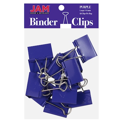 JAM Paper Large Binder Clips, 3/4 Capacity, Purple, 12/Pack (340BCpu)