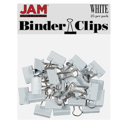 JAM Paper® Colorful Binder Clips, Small, 3/4 Inch (19mm), White Binderclips, 25/Pack (334BCWH)