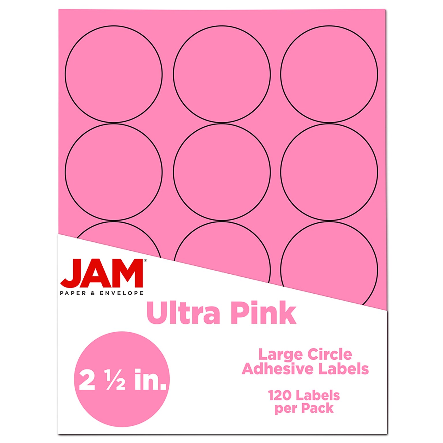JAM Paper® Circle Round Label Sticker Seals, 2.5 Inch Diameter, Ultra Pink, 120/Pack (147628587)