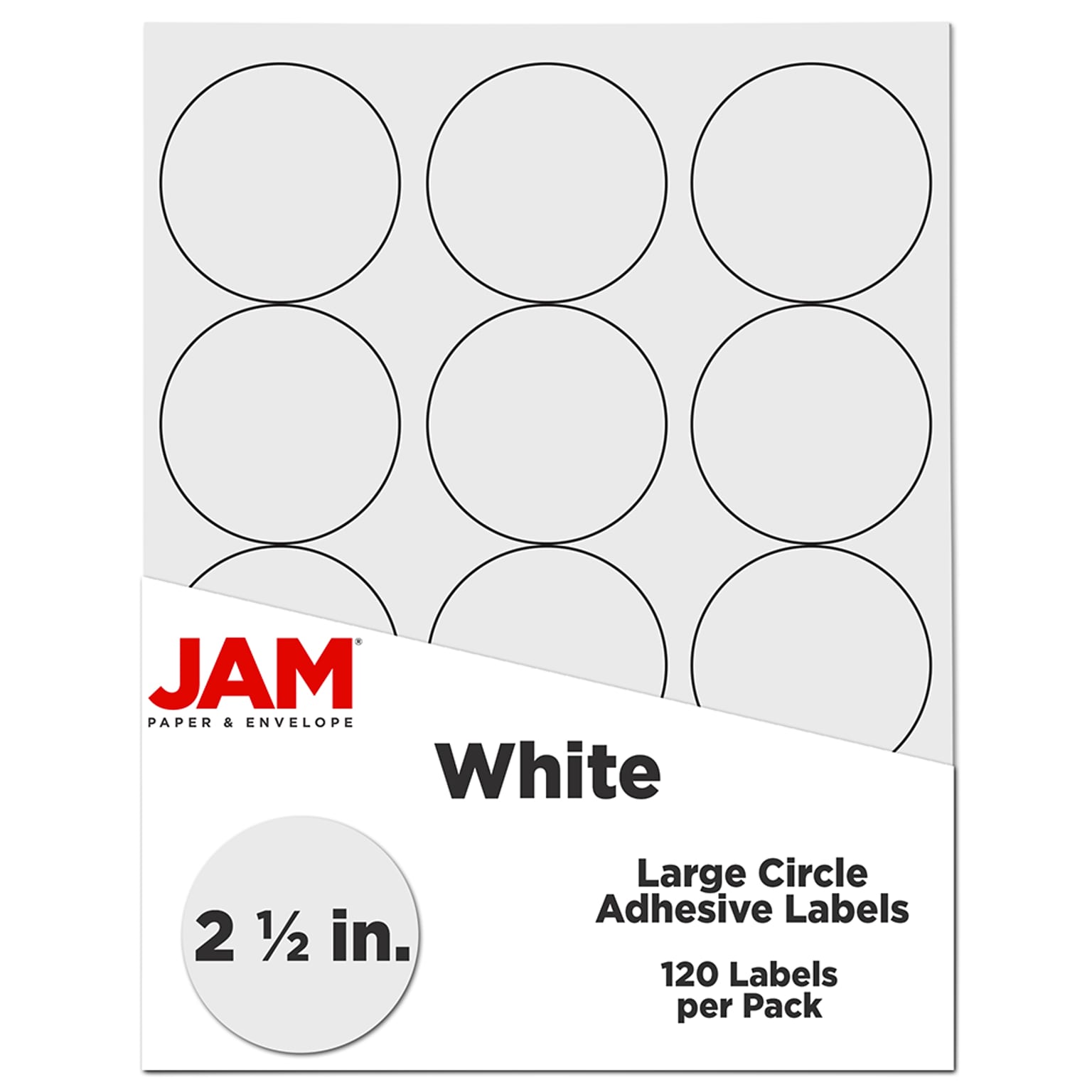 JAM Paper Circle Round Label Sticker Seals, 2.5 Dia., White, 120/Pack (2147615066)