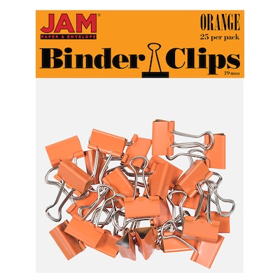 JAM Paper Colorful Small Binder Clips, 3/8 Capacity, Orange, 25/Pack (334BCOR)