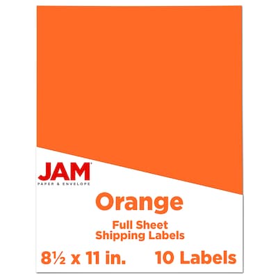 JAM Paper Shipping Labels, 8-1/2" x 11", Orange, 1 Label/Sheet, 10 Labels/Pack (337628612)