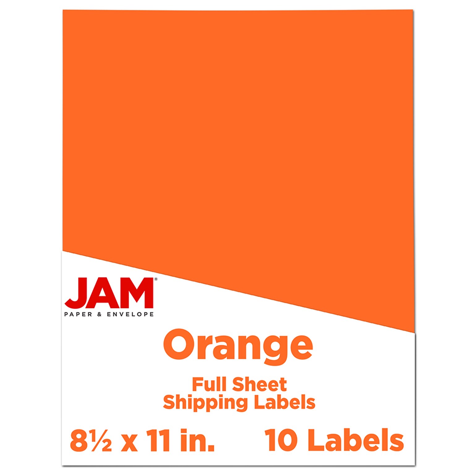 JAM Paper Shipping Labels, 8-1/2 x 11, Orange, 1 Label/Sheet, 10 Labels/Pack (337628612)