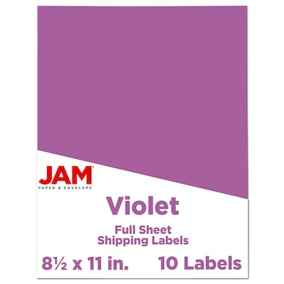 JAM Paper® Shipping Labels, 8 1/2 x 11, Violet Purple, 1 Label/Sheet, 10 Sheets/Pack (337628762)