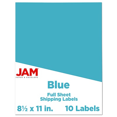 JAM Paper Shipping Labels, 8 1/2 x 11, Blue, 1 Label/Sheet, 10 Labels/Pack (337628605)