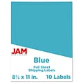 JAM Paper Shipping Labels, 8 1/2 x 11, Blue, 1 Label/Sheet, 10 Labels/Pack (337628605)