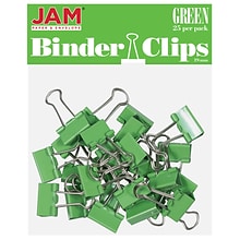 JAM Paper Colored Small Binder Clips, 3/8 Capacity, Green, 25/Pack (334BCGR)