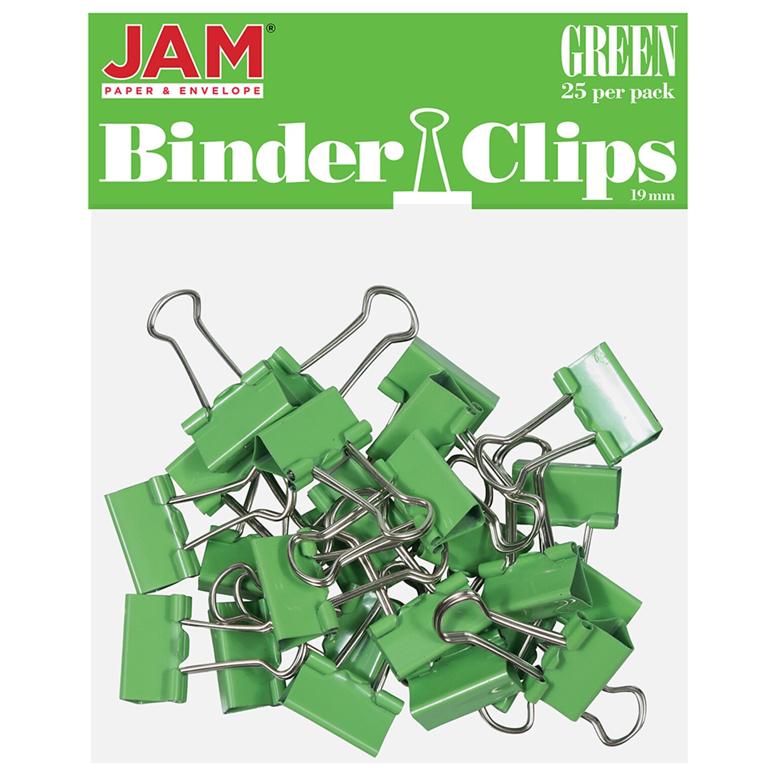 JAM Paper Colored Small Binder Clips, 3/8 Capacity, Green, 25/Pack (334BCGR)