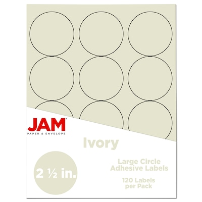 JAM Paper Round Label Sticker Seals, 2.5 Diameter, Ivory, 12 Labels/Sheet, 10 Sheets/Pack (14762859