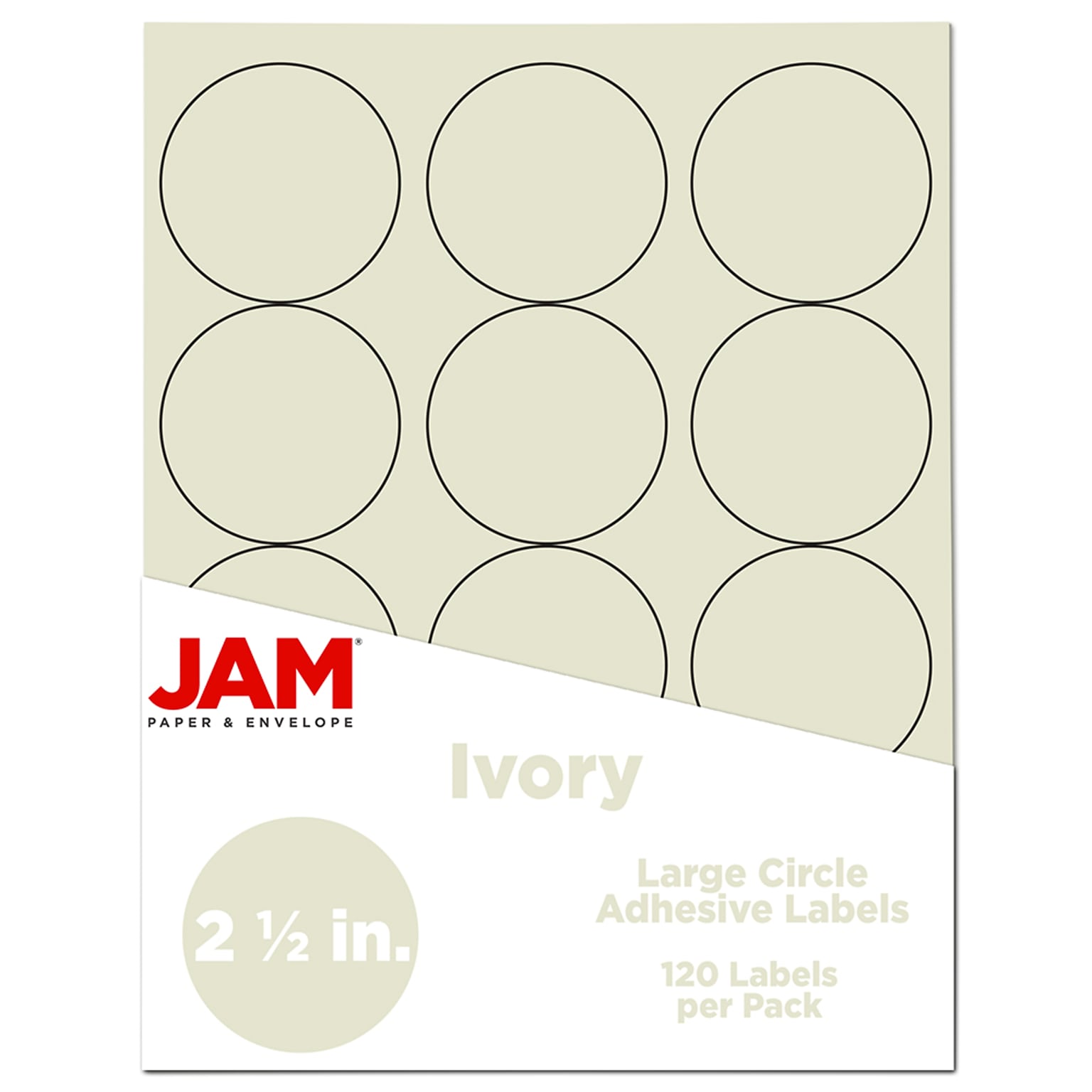 JAM Paper Round Label Sticker Seals, 2.5 Diameter, Ivory, 12 Labels/Sheet, 10 Sheets/Pack (147628590)