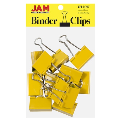 JAM Paper Large Binder Clips, 3/4 Capacity, Yellow, 12/pack (340BCye)