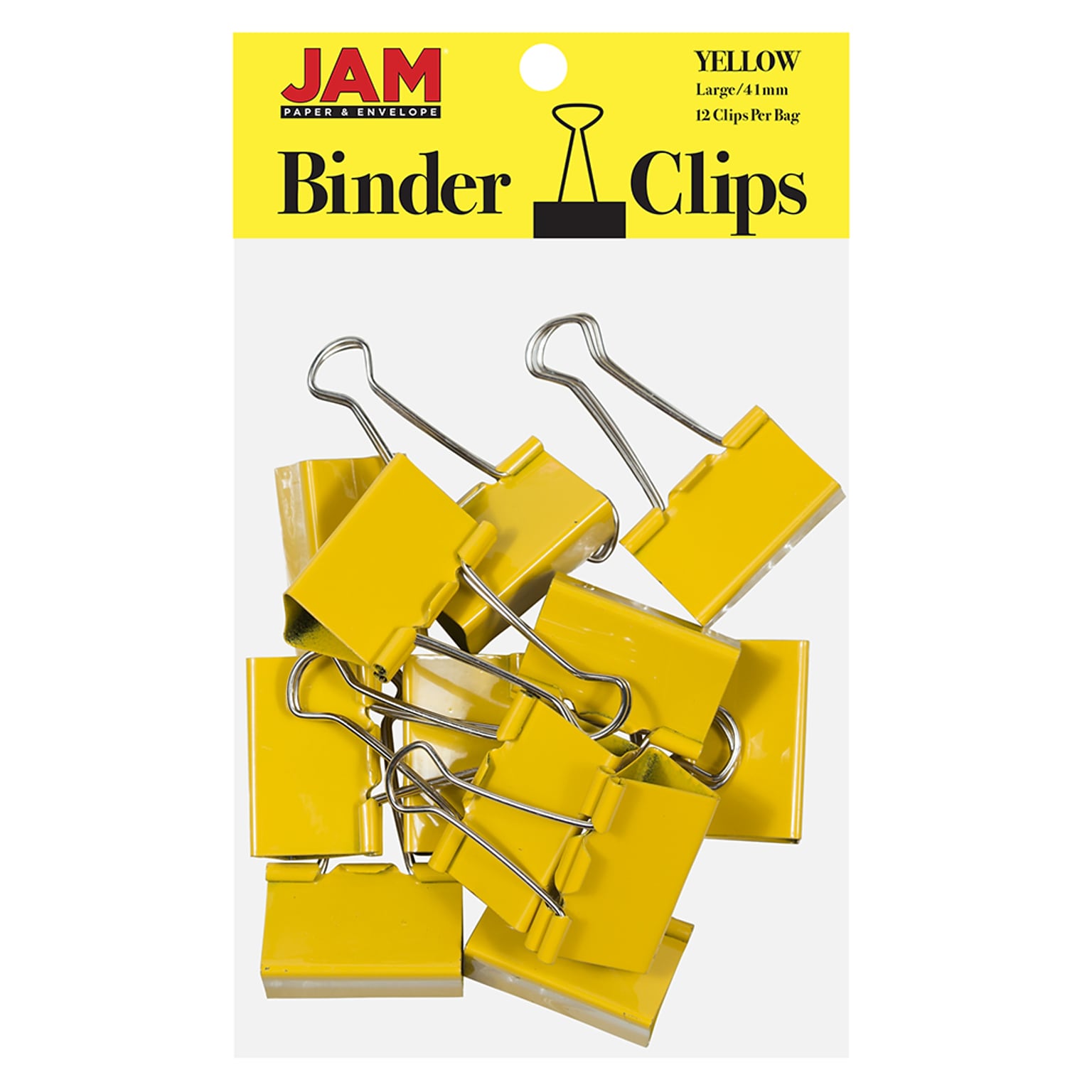 JAM Paper Large Binder Clips, 3/4 Capacity, Yellow, 12/pack (340BCye)