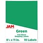 JAM Paper Shipping Labels, 8 1/2" x 11", Green, 1 Label/Sheet, 10 Sheets/Pack (337628607)