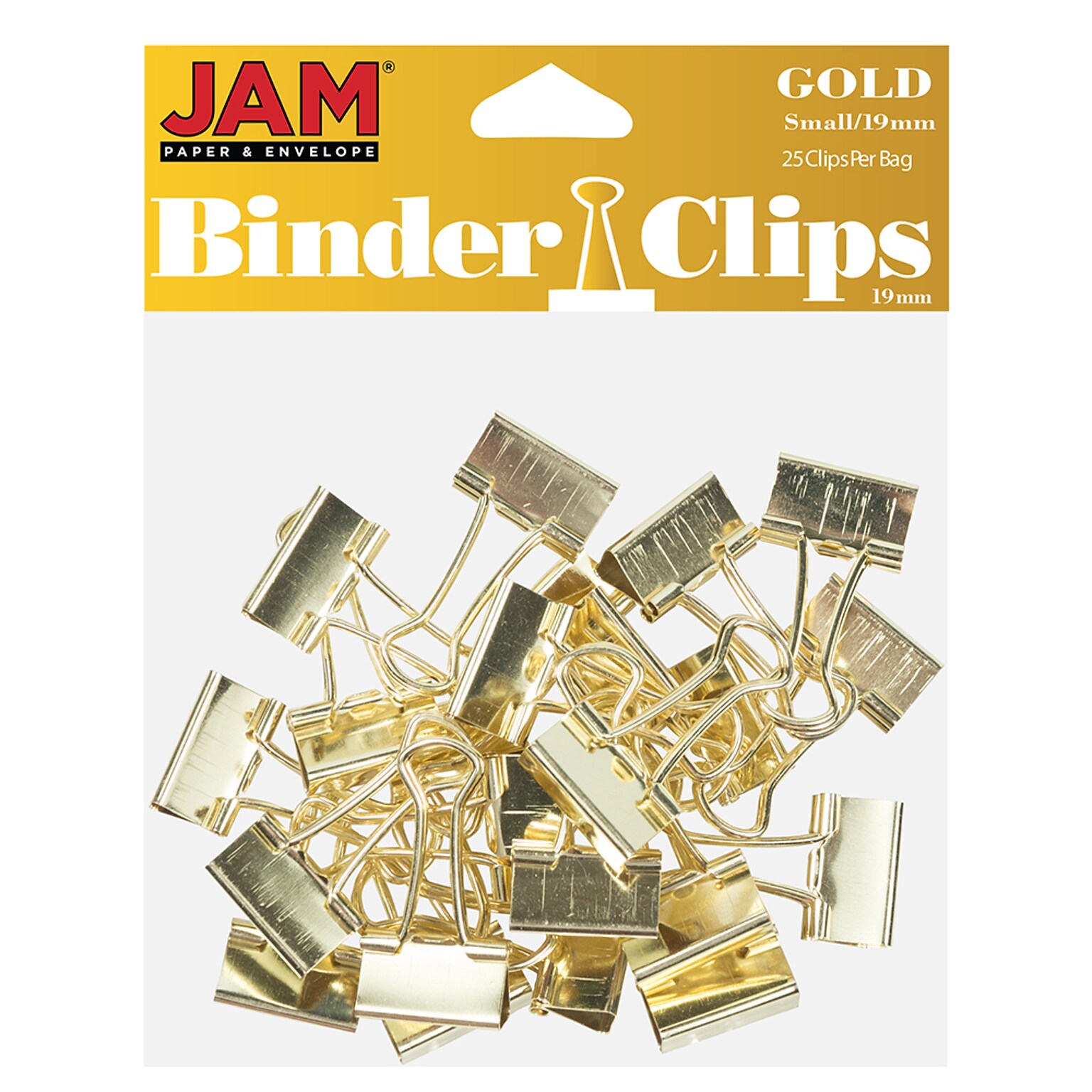 JAM Paper® Binder Clips, Small, 19mm, Gold Binderclips, 25/pack (334BCgo)