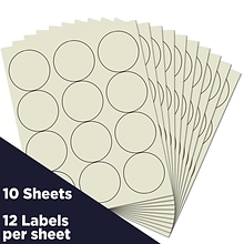 JAM Paper Round Label Sticker Seals, 2.5 Diameter, Ivory, 12 Labels/Sheet, 10 Sheets/Pack (14762859