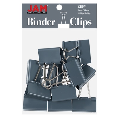 JAM Paper® Binder Clips, Large, 41mm, Grey Binderclips, 12/pack (340BCgy)