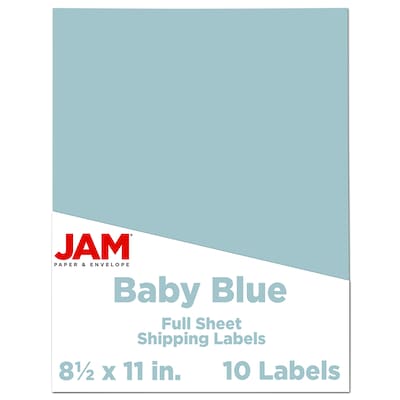 JAM Paper® Shipping Labels, 8 1/2 x 11, Baby Blue, 1 Label/Sheet, 10 Sheets/Pack (337628606)