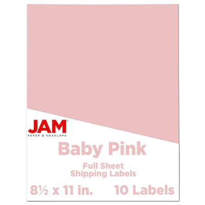 JAM Paper® Shipping Labels, 8 1/2 x 11, Baby Pink, 1 Label/Sheet, 10 Sheets/Pack (337628615)