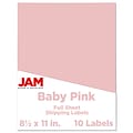 JAM Paper® Shipping Labels, 8 1/2 x 11, Baby Pink, 1 Label/Sheet, 10 Sheets/Pack (337628615)