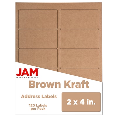 JAM Paper Shipping Labels, 2 x 4, Brown Kraft, 10 Labels/Sheet, 12 Sheets/Pack (4513703)