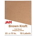 JAM Paper® Shipping Labels, 8 1/2 x 11, Brown Kraft, 1 Label/Sheet, 10 Sheets/Pack (337628602)