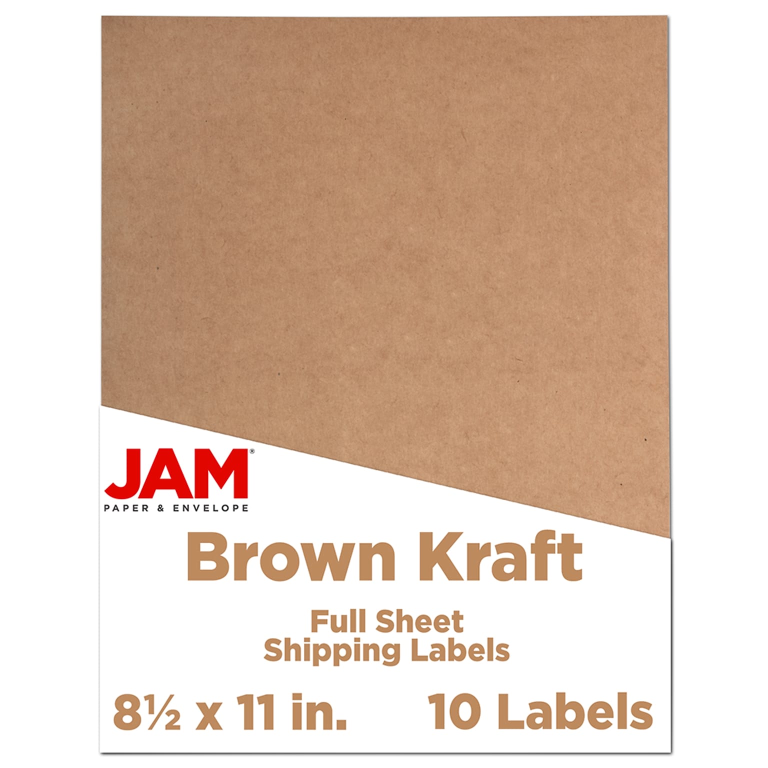 JAM Paper® Shipping Labels, 8 1/2 x 11, Brown Kraft, 1 Label/Sheet, 10 Sheets/Pack (337628602)