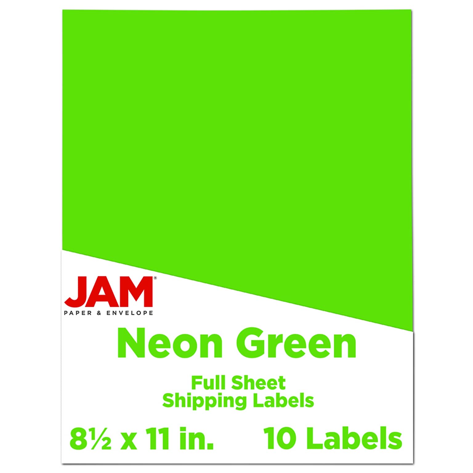 JAM Paper® Shipping Labels, Full Page, 8 1/2 x 11 Sticker Paper, Neon Green, 10/Pack (337628609)