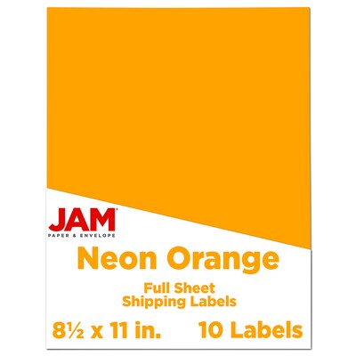 JAM Paper Shipping Labels, 8 1/2 x 11, Neon Orange, 1 Label/Sheet, 10 Labels/Pack (337628613)