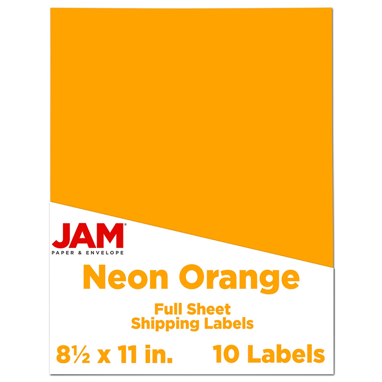 JAM Paper Shipping Labels, 8 1/2 x 11, Neon Orange, 1 Label/Sheet, 10 Labels/Pack (337628613)