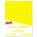 JAM Paper Shipping Labels, 8 1/2 x 11, Neon Yellow, 1 Label/Sheet, 10 Labels/Pack (337628611)