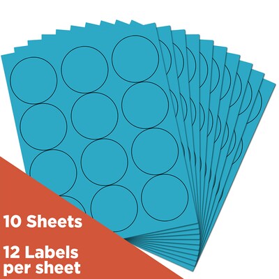 JAM Paper Round Label Sticker Seals, 2.5" Diameter, Blue, 24 Labels/Sheet, 5 Sheets/Pack (337129602)