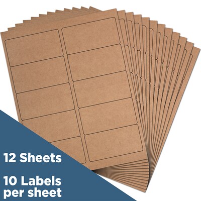 JAM Paper Shipping Labels, 2 x 4, Brown Kraft, 10 Labels/Sheet, 12 Sheets/Pack (4513703)